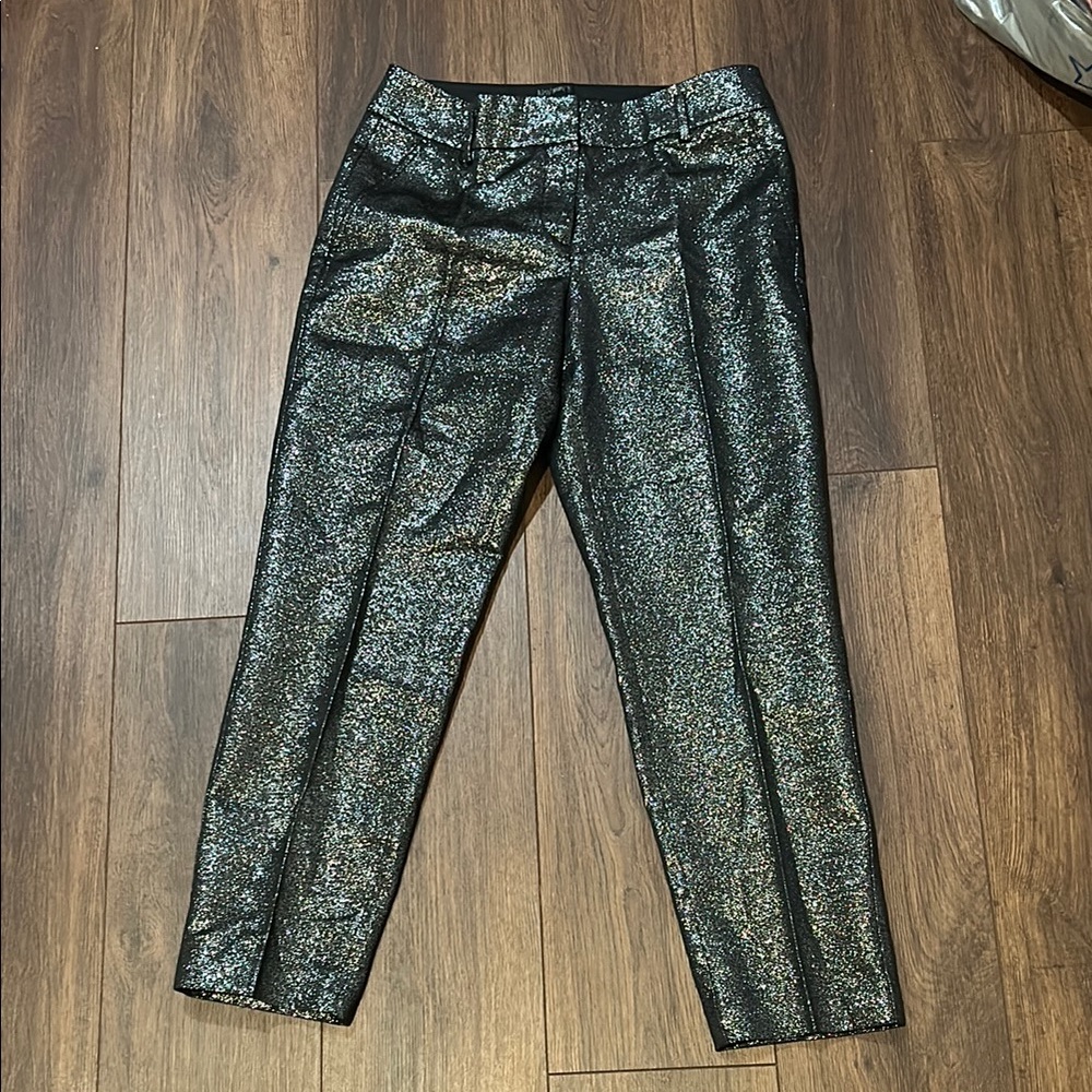 LOFT Silver Metallic Trousers with Tailored Crease